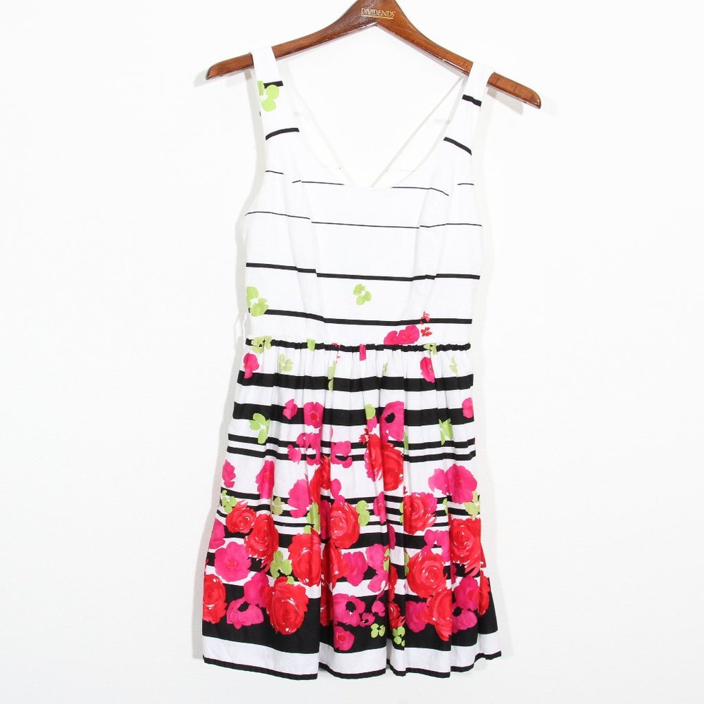 Bailey Girl Floral Rose Striped Dress V-Neck Sleeveless Juniors Size Small